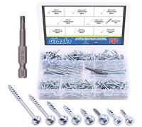 Glarks Lot de 260 vis à trou de poche - 8 tailles - Autotaraudeuses à filetage fin et grossier - Kit d'assortiment de 260 vis pour bois et tôle
