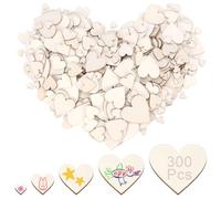 Glarks Lot de 300 cœurs en bois brut de 1/2/3/4/5 cm, 5 tailles, cœur vierge, découpes en bois brut pour décoration de mariage, fête d'anniversaire