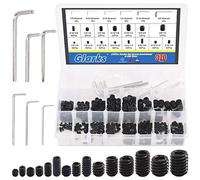 GLARKS Lot de 370 vis hexagonales sans tête hexagonale interne 15 tailles 3/8 x 1/2" - 1/8 x 1/8", alliage d'acier noir classe 12.9 avec 6 clés hexagonales