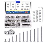 Glarks Lot de 601 Vis Semi-Rondes M4 en Acier Inoxydable 304, à Six Pans Creux, Écrous, Rondelles - Kit d'Assortiment Avec Clé Hexagonale pour Machines, Meubles, Réparation Automobile