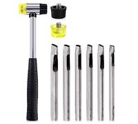 Glarks Lot de 9 marteaux en caoutchouc et perforateurs ovales, maillet double face souple avec têtes de rechange et 6 tailles de perforateur pour ceintures en cuir, bracelets de montre, travaux
