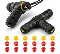 GlasFlength Connecteur Electrique Etanche de Câbles, 2 Pièces IP68 Boite de Derivation Exterieur 3 Fils Forme de T Raccord Boitier de Jonction Ø 3-12 mm (Noir)