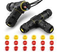GlasFlength Connecteur Electrique Etanche de Câbles, IP68 Boite de Derivation Etanche Exterieur 3 Fils Forme de T Raccord Boitier Boite de Jonction Etanche boite etanche Ø 3-12 mm (2 Pièces, Noir)