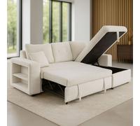 Glasgow canapé d'angle convertible 4 places avec coffre en velours côtelé beige