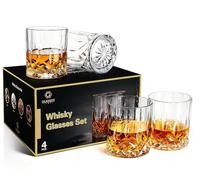 GLASKEY 4 Pièces Verres à Whisky, 320ml Verre a Whiskey en Cristal, Parfait pour les Cocktails Rhum Vodka Scotch Gin Cognac, Cadeaux Uniques pour Hommes et Femmes