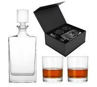 Glasmark Krosno 1992 Carafe avec Verres 3 pièces pour Whisky et Spiritueux - Carafe en Verre 850 ml et 2 Verres 320 ml - dans un Coffret Cadeau Noir - Design Classique et Épuré