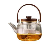 Glass Teapot 1L Clear Pitcher With - Lid And Wooden Handle With