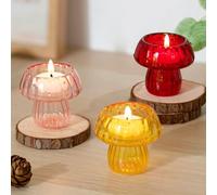 Glasseam Bougeoirs à Thé en Forme De Champignon : Bougeoir en Verre Lot De 3 Porte-Bougies à RéChaud pour La Maison Porte-Bougies à RéChaud ColoréS pour Le Salon, La Table, Le Jardin Et Les FêTes.