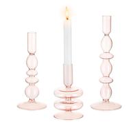 Glasseam Bougeoirs en Verre Rose, Bougeoirs De NoëL éLéGants pour La DéCoration du Salon, Mariage, FêTe Et DéCoration D'IntéRieur.