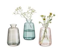 Glasseam Lot de 3 petits vases vintage colorés à nervures