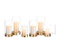 Glasseam Porte-Bougies Ouragan en Verre : Set of 6 Gold Candle Holders for Pillar Candles Metal Candle Holder with Glass Cylinder Pillar Candle Holders for Living Room Table Centrepiece Wedding