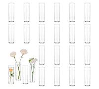 Glasseam Vase Cylindrique en Verre pour Table: 24 Petits Vases à Boutons | Vase à Fleurs Moderne et Transparent pour Rose Tulipe, Centre de Table de Mariage, Décoration de Table pour Maison, 15cm H