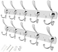 GlazieVault Lot de 2 crochets muraux en acier inoxydable - Crochets muraux robustes - Design haut de gamme antirouille pour vêtements (Argent Tri)