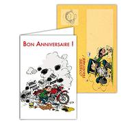 GLCT-6063 Gaston Lagaffe Carte d'anniversaire pour Tous les âges Dessin Vintage Origine avec Motif Moto Mécanique