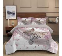 GLCWARM Couette sans Housse 4 Saisons Hamac Léopard | Réversible Édredon en Lavable 220X240 Cm Illustrations d'animaux Guérisseurs Linge De Lit D'Été, Légère Et Chaude avec 2 Taies d'oreiller