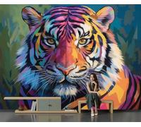 GLCWARM Papier Peint Panoramique 3D 200X140Cm Fresque Murale Tigre Rayé | Tapisserie Intissé Animaux De Portrait Pour Salon Chambre, Bureau Décoration Murale Grande Taille
