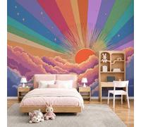GLCWARM Papier Peint Panoramique 3D Coucher De Soleil 350X256Cm | Papier Peint Murale Intissé Pop Rétro,Tapisserie Murale Pour Salon Chambre Maison Décoration Intérieure