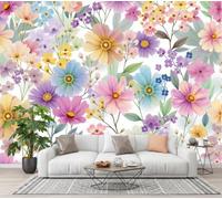 GLCWARM Papier Peint Panoramique Feuilles De Cosmos 250X175Cm | Photo Décoration Murale Plantes À L'Aquarelle Papier Peint Mural Pour Cuisine Chambre Salon Fond Tv