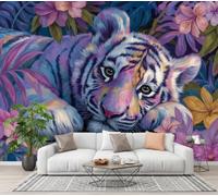 GLCWARM Papier Peint Panoramique Intissé Tigre Des Fleurs 400X280Cm | Papier Peint Animaux De La Jungle Pop Fond Pour Chambre Wallpaper, Fresque Murale Pour Salon Salle Deco Murale