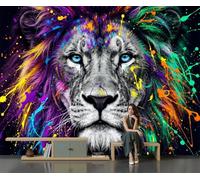 GLCWARM Papier Peint Panoramique Lion Éclaboussé D'Encre | Papier Peint Animaux Abstraits Fantastiques 400X280Cm,Photo Décoration Murale, Papiers Peints Intissé Décoration Murale Salon Chambre