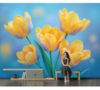 GLCWARM Papier Peint Panoramique Photographier Des Plantes,Papier Peint Tulipe Du Matin Fresque Murale Intissée - Décoration Murale Pour Salon, Chambre, Bureau, 450X315Cm