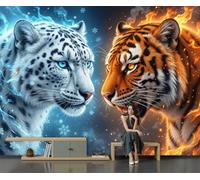GLCWARM Papier Peint Panoramique Tigre Léopard De Feu Glacé 300X210Cm | Papier Peint Photo Mural Intissé, Poster Tapisserie Mural Animaux Fantastiques 3D Pour Salon Chambre Décoration Murale