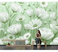 GLCWARM Papier Peint Panoramique Traits D'Encre Poster Mural | Tulipes Marguerites Papier Peint Intissé Décoration Pour Salon Chambre Restaurant Chambre D'Enfants, 350X256Cm