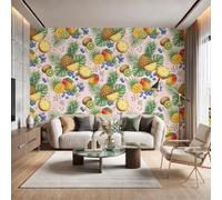 GLCWARM Papier Peint Photo Ananas Mangue 450X315Cm | Papier Peint Intissé 3D Rouleau De Mural Arbres Fruitiers Tropicaux Salon Chambre Art Poster Mural, Jaune-Vert