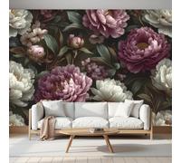 GLCWARM Papier Peint Photo Fleurs De Pivoine 400X280Cm | Papier Peint Intissé 3D Rouleau De Mural Plantes Rétro Salon Chambre Art Poster Mural, Rose-Violet