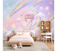 GLCWARM Papier Peint Photo La Petite Fée Étoile 250X175Cm | Papier Peint Intissé 3D Rouleau De Mural Fée Arc-En-Ciel Salon Chambre Art Poster Mural, Bleu Poudre