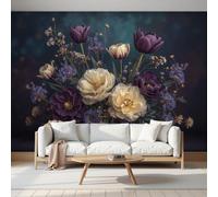 GLCWARM Papier Peint Photo Pivoine Tulipe 400X280Cm | Papier Peint Intissé 3D Rouleau De Mural Plantes Mortes Vintage Salon Chambre Art Poster Mural, Violet