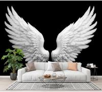 GLCWARM Papier Peint Photo Plumes Symétriques 300X210Cm | Papier Peint Intissé 3D Rouleau De Mural Art Minimaliste Salon Chambre Art Poster Mural, Noir Et Blanc