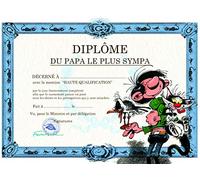 GLDP-7009 Gaston Lagaffe Carte Double avec Enveloppe Diplôme du Papa le Plus Sympa - Chat Mouette - Pour Anniversaire ou Fête des Pères