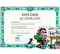 GLDP-7011 Gaston Lagaffe Carte double avec Enveloppe Diplôme du Super Papy Grand-Père Bon Papa - Chatons Petits Chats Biberon lait Naissance - Pour Anniversaire ou Fête des Grands-Pères