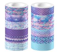 GLEAVI 12rouleaux Lot Rubans Adhésifs Décoratifs Sirène Ruban Washi Autocollant pour Scrapbooking Journaux DIY Albums Emballages Cadeaux et Décoration Créative