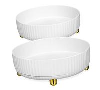 GLEAVI Boîtes De Rangement Cosmétiques Rotatives Grosse Et Petite Taille en Polypropylène, Plateau Tournant Fonctionnel, pour Organisation Bureau Et Salle De Bain, Lot De 2 Pièces Couleur Blanc Perle