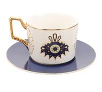 GLEAVI Ensemble de Tasses à Café en Céramique avec Soucoupes, Motif Œil Maléfique, Style Européen Élégant, pour Thé de L'après-midi et Moments de Détente