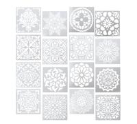 GLEAVI Pochoir Enduit Mandala Réutilisable pour Garçon et Filles, Lot de 16 Pièces en Pet Blanc Motif Fleur, pour Cartes de Vœux et Projets Créatifs