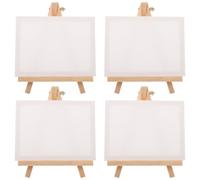 GLEAVI Sets de Sets et Création Artistique de Mini Chevalets en Bois Lot de 4 Toiles Carrées Blanches à Bords Arrondis pour Peinture DIY