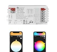 GLEDOPTO ZigBee 3.0 Pro+ Contrôleur LED 5 en 1/3 en 1 20 A Max RGBCCT/RGBW/RGB/CCT/Variateur Fonctionne avec Alexa H*ue Tuya Smart Life APP Control (Contrôleur LED 201p-5 en 1)