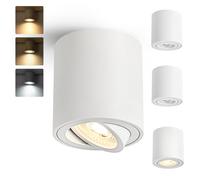 Gleonlux Spots de Plafond Dimmable Blanc, LED Spot en Saillie Orientable, 5W Blanc Chaud 3000K/ Blanc Neutre 4000K/ Blanc Froid 6000K, Plafonnier Spot Douille GU10, Aluminium Rond Ø80x84mm, Lot de 4