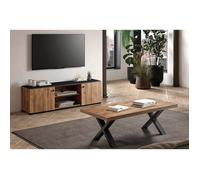 GLESS - Ensemble Salon Meuble TV et Table Basse Aspect Bois Finition Denver Piètement X Métal Noir