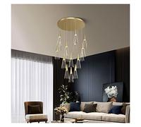 GLETSF Suspension LED Moderne de Style Nordique, Lustre de Plafond Luxueux en Cristal pour Salon et Chambre, luminaire de décoration intérieure, Corps doré - Diamètre 50 cm, Hauteur 15 cm