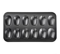Glewi Moule à madeleines antiadhésif, 12 cavités en acier au carbone pour moule pour gâteaux français et pâtisseries, 22,6 x 39,9 cm (noir)
