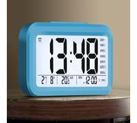 Glewi Réveil numérique LED multifonction avec chargeur USB, moniteur de température et bouton snooze pour la maison, le bureau, les étudiants, le chevet (bleu)