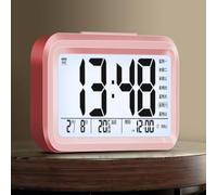 Glewi Réveil numérique LED multifonction avec chargeur USB, moniteur de température et bouton snooze pour la maison, le bureau, les étudiants, le chevet (rose)