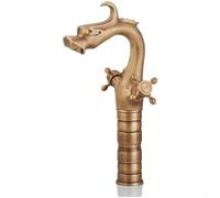 Glewi Robinet d'évier de salle de bain de style vintage avec motif dragon complexe, corps en laiton, contrôle facile à poignée unique pour eau chaude et froide, (version haute)