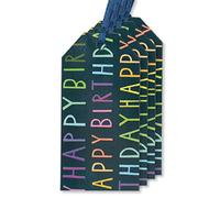Glick Lot de 4 étiquettes cadeaux de luxe « Happy Birthday » bleu marine, lot de 4 étiquettes cadeaux bleu marine, bleu/multicolore