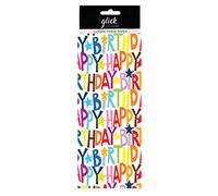 Glick Lot de 4 feuilles papier soie kraft Happy Birthday - Chaque feuille 750 mm x 500 cm pour emballage cadeau,