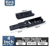 Glissières télescopiques noires 4 pouces pour meubles(4in) | à billes 3 sections, mouvement ultra-silencieux, pour idéal pour chambres et bureaux